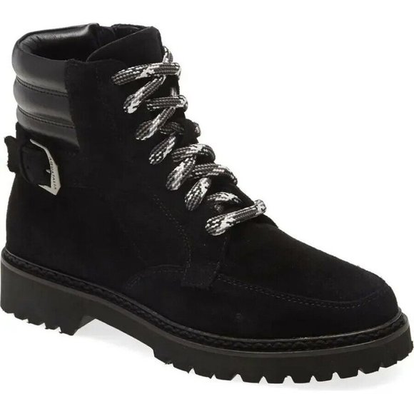 New! AQUATALIA Mayra Weatherproof Lace-Up Zip Boot Black Suede Size 8 DD357